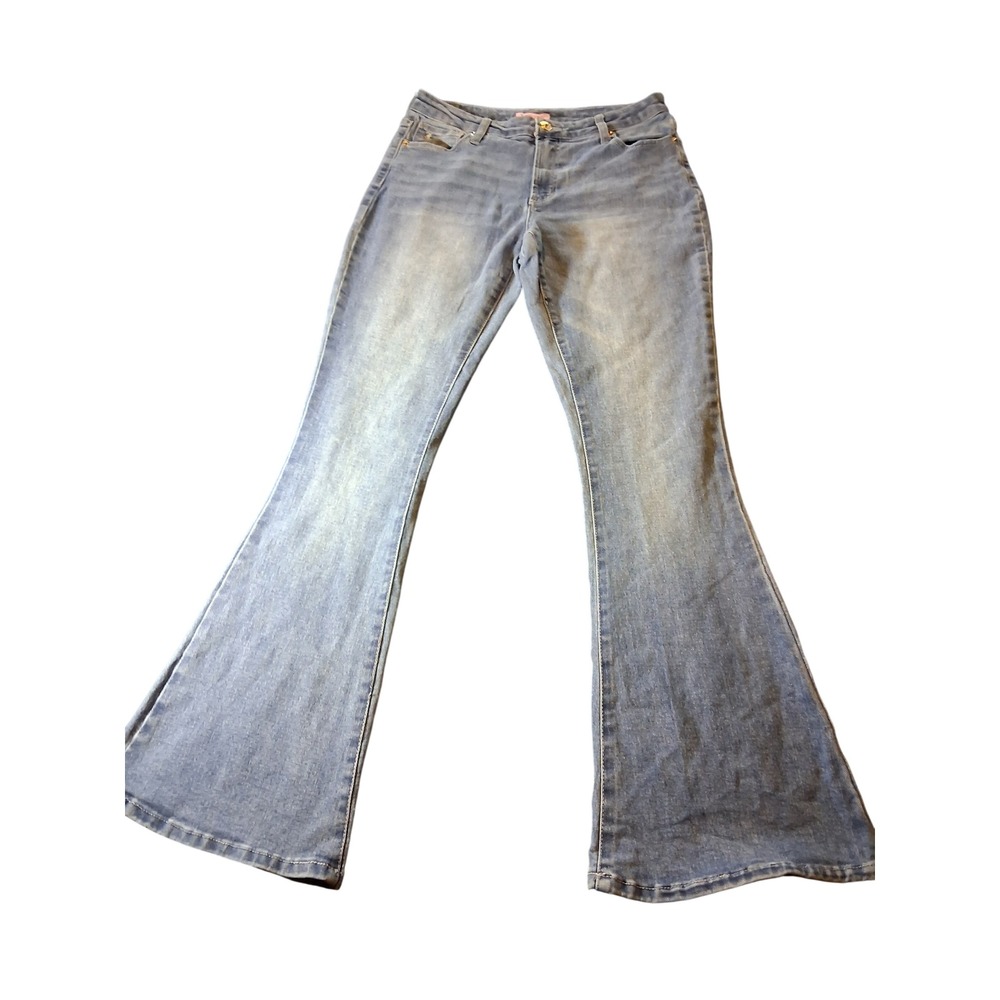 Juicy Couture Lunita Flare Jeans Light Wash Rhinestone Back Pocket Womens 9/29